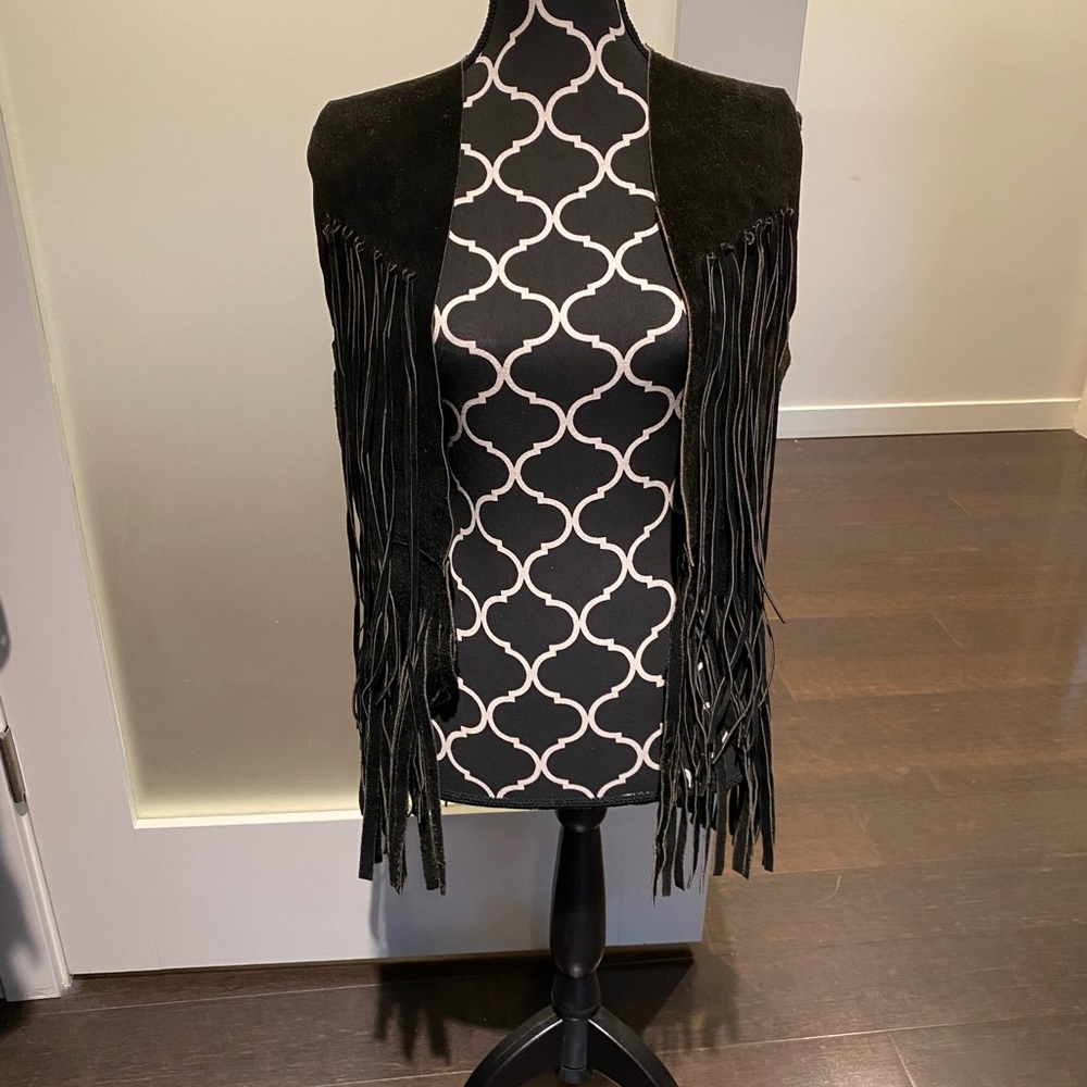 Black Suede Fringe Vest